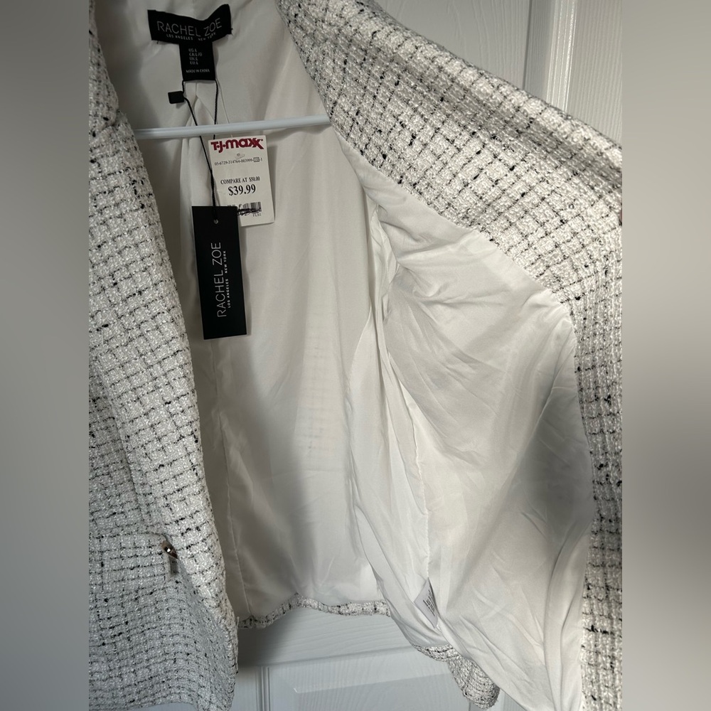 Rachel Zoe Black & White Tweed Cropped Jacket Size Large NWT - Picture 3 of 13